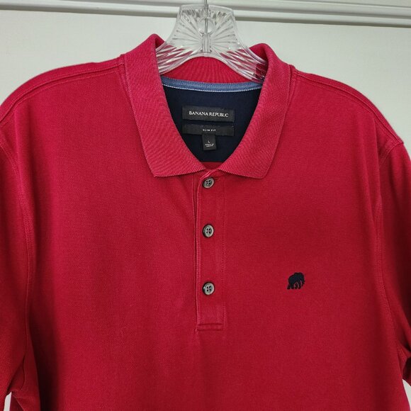 Banana Republic Men’s LG Slim Fit Golf/Polo Short Sleeve Collared Shirt Dark Red - Picture 2 of 8